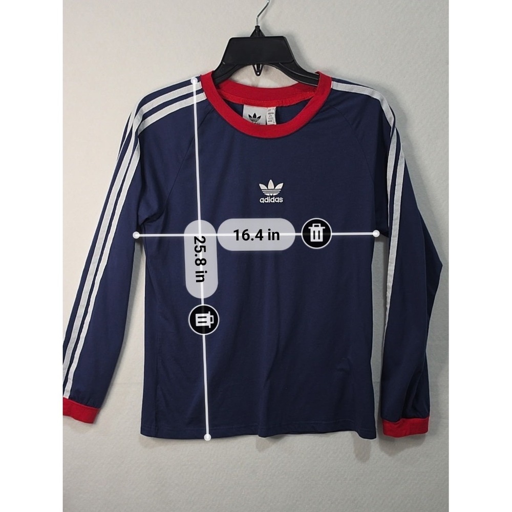 Adidas Originals Long Sleeve Tee Dress Navy Blue Red Ringer Trefoil Stripes XL - Picture 3 of 6